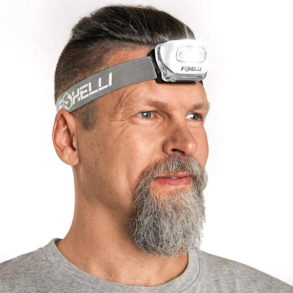 Foxelli LED Headlamp Flashlight for Adults & Kids, Lightweight & Waterproof, 3 AAA Batteries, Comfortable Headband