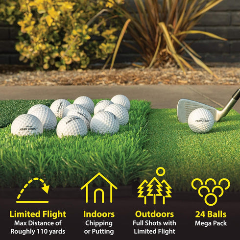 Pack 24 GoSports Foam Flight Practice Golf Balls - Choose White or Yellow - of Limited Flight Training Balls