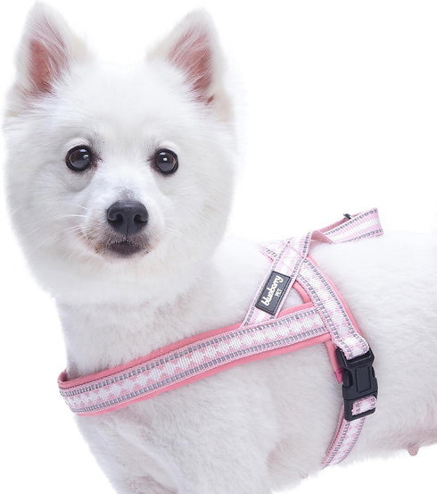 Blueberry Pet 4 Colors Soft & Comfy Reflective Jacquard Padded Dog Harness, Adjustable, Pink, Large, Chest Girth 30" -