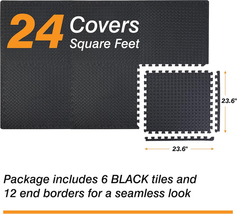 Torin ABPM001BK Interlocking Foam Mat Protective Exercise Workout Puzzle Floor Mat Tiles for Home Gym Equipment - 6