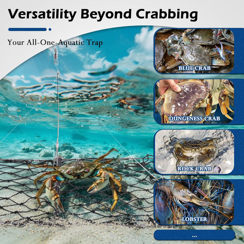 Subtoy 1 Pack/2 Pack Crab Trap, Castable Crabbing Net with Bait Clip Foldable Crab Snare with Red Gauge & Bait Clip