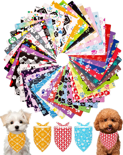 PET SHOW 50 Pack Paw Pattern Small Dog Bandanas Bulk XS Washable
