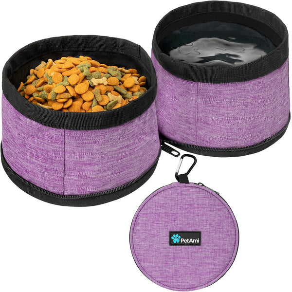 PetAmi Collapsible Dog Food and Water Bowls - 2 Travel Bowls Kit, Portable No Spill Pet Dish for Camping