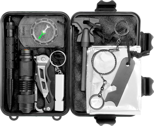 VViViD 10 in 1 Emergency Tactical Gear Survival Kit Knife Blanket Compass Fire Starter Flashlight Saw Outdoor Camping Hiking Hunting Adventure Sport Supplies by VViViD