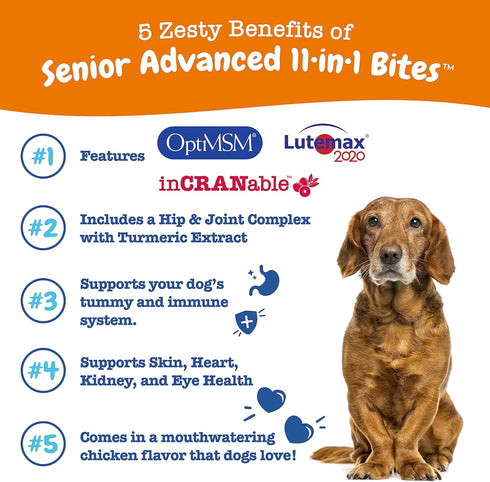 Zesty Paws Senior Dog Multivitamin Treats, 90ct, for Skin & Coat, Immune Health, Glucosamine