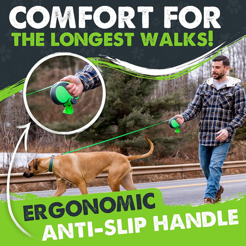 Mighty Paw Retractable Leash with Poop Bag Holder, 16' Long for Small, Medium & Large Dogs, Bags Included