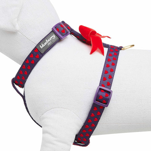 Blueberry Pet H-Shape Dog Harness with Velvety Bowtie for Medium Dogs, Gothic Grape, Adjustable