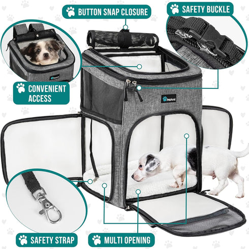 PetAmi Dog Backpack Carrier, Heather Gray, Airline Approved for Small & Large Cats, Ventilated Soft Sided