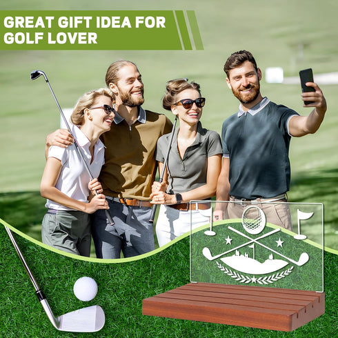 CoolGift Mart Light Up Golf Ball Marker Display, Wooden Acrylic Accessories with Warm White Color Lights USB Powered