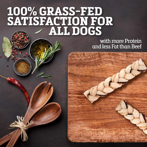 Rawhide Dog Treats | Healthy, Grass-Fed Buffalo Jerky Chews | Hickory Smoked Flavor, 10 Count
