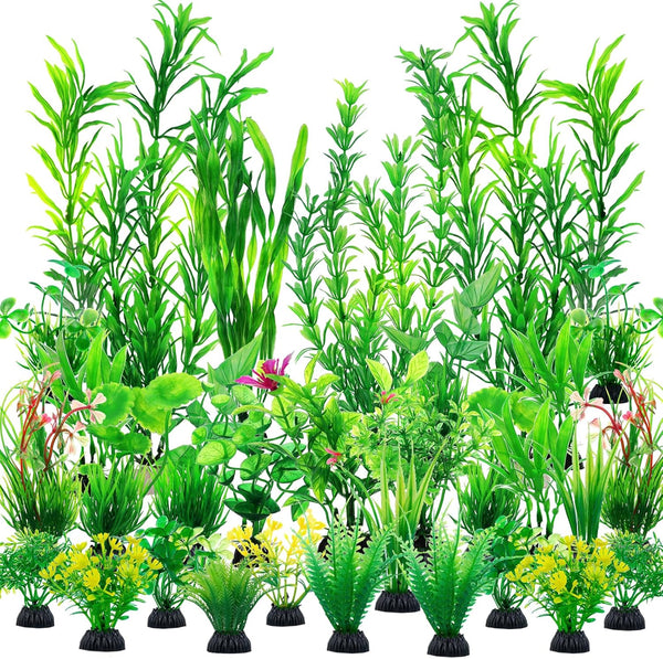30pcs Fish Tank Accessories, Green Plastic Plants for Aquarium Decorations