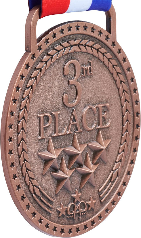 Gold Silver Bronze Medals for 1st 2nd 3rd Place Trophy Awards, Bright or Antique Finish with Attached Ribbon