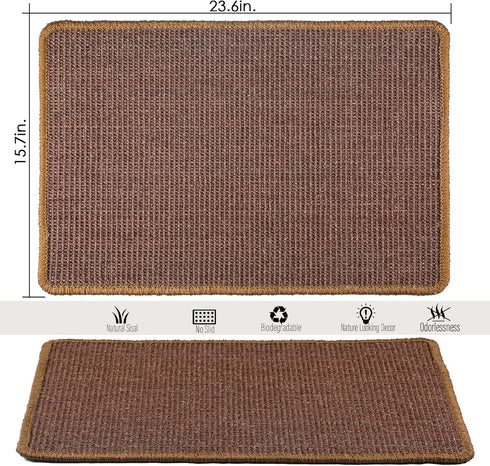Cat Scratching Mat, 23.6 x 15.7inch Sisal Cat Scratchers for Indoor Cats, Horizontal Scratcher (Dark Brown)