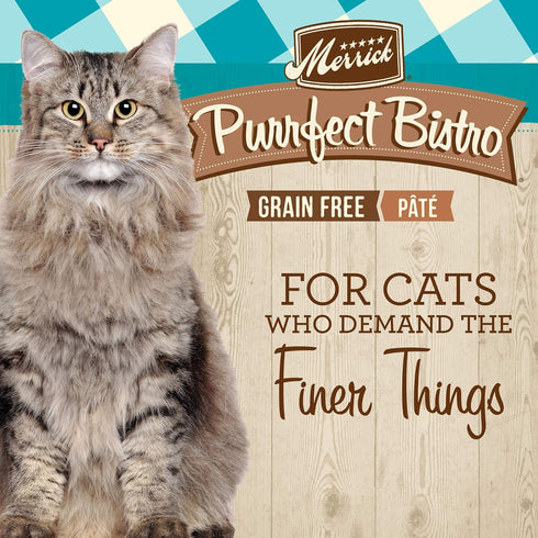 Merrick Purrfect Bistro Grain Free Premium Soft Canned Pate Adult Wet Cat Food, High Protein Duck Recipe, 3 oz (Pack of