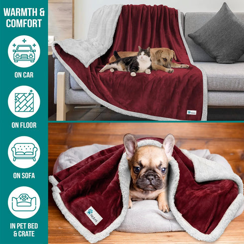 PetAmi Waterproof Dog Blanket for Small Medium Dog, Reversible Sherpa Fleece Cat Blanket, Washable Throw Couch Cover