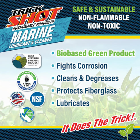 16 oz Trick Shot Marine Grade Lubricant & Penetrating Oil - Biodegradable Food Grade Rust Prevention Spray, Anti-Seize