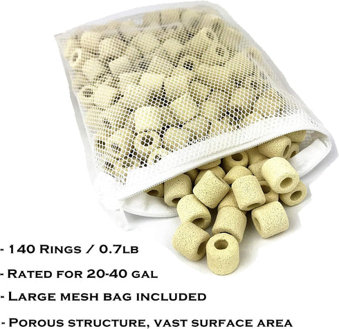 Ceramic Filter Media Bio Filter Rings - 1lb / 2lb / 4lb / 8lb (180ct / 1lb)