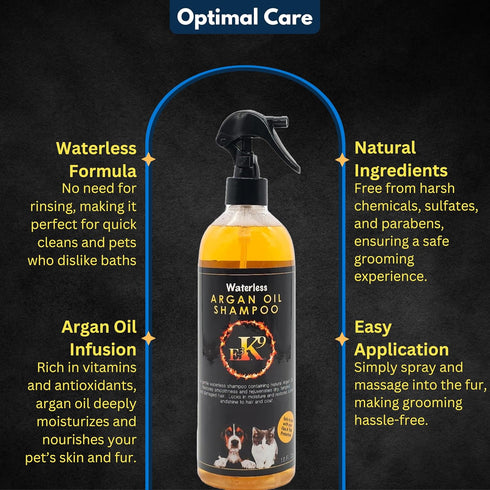 E3 Waterless Argan Oil Shampoo for Pets, 16oz - Fortified with Nanoencasulated Nano Vitamins A,C,E &F - No-Rinse Formula, Moisturizes and Conditions, Gentle and Effective, Vet Approved