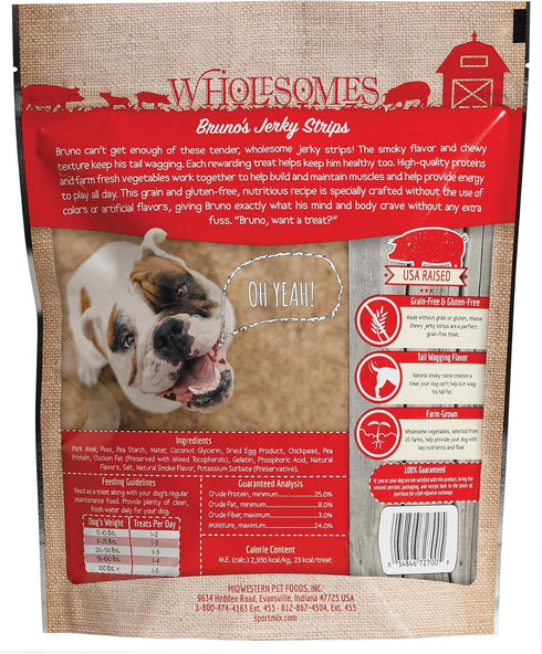 Wholesomes Bruno's Jerky Strips Grain Free Dog Treats, 25 oz, red