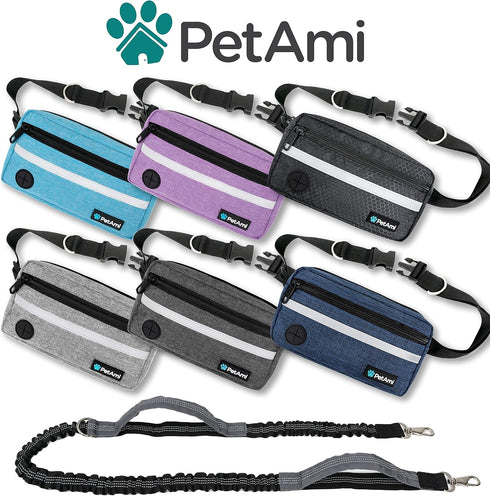 PetAmi Hands Free Dog Leash, Dog Running Leash Belt for Walking Jogging, Zipper Pouch Fanny Pack with Poop Bag Dispenser