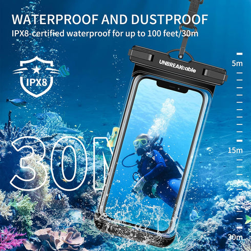 UNBREAKcable Waterproof Phone Case, 2-Pack IPX8 Universal Waterproof Phone Pouch Dry Bag for iPhone 15 14 13 12 11 Pro Max XR X XS SE 2022 8 Plus Samsung S23 S22 Ultra S21Huawei P60 Mate 60 up to 7"