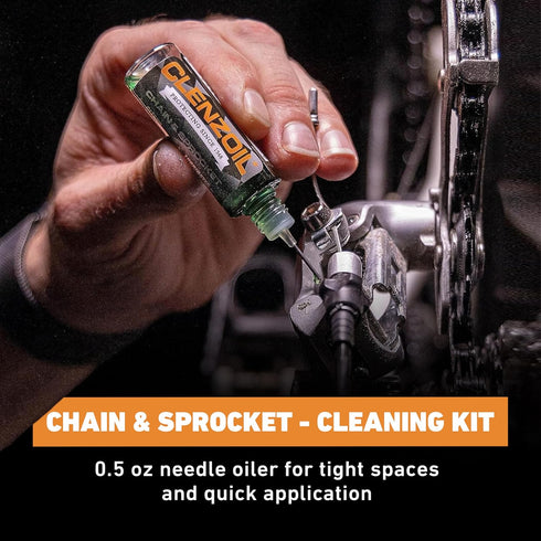 4 oz 0.5 oz Clenzoil Chain & Sprocket Cleaning Kit - Chain Cleaner Lubricant Protectant (CLP) - Wet Lube Application