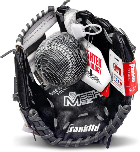 Franklin Sports Kids Baseball Glove + Ball Sets, Meshtek Youth Teeball Gloves, Left + Right Hand