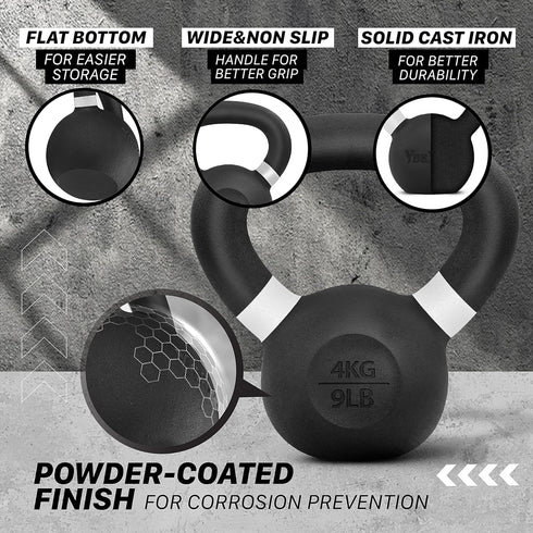 Yes4All Kettlebell Weights, Cast Iron, Powder Coated for Strength Training