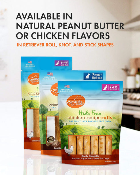 Canine Naturals Natural Peanut Butter Chew, Mini Knot, 12 Pack, 100% Rawhide Free Dog Treats with Real Peanut Butter