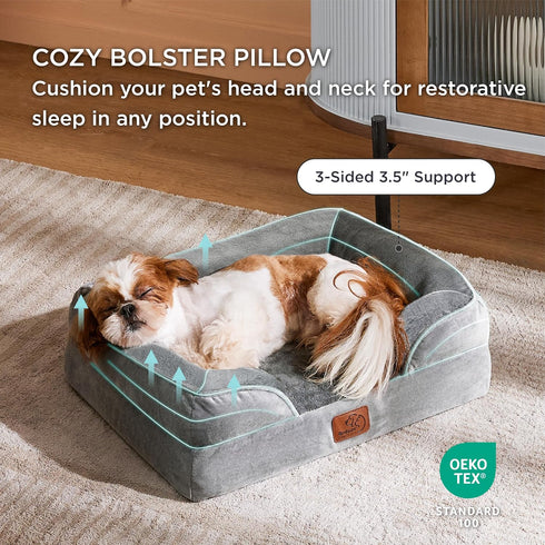 Bedsure Cat Beds for Indoor Cats - Washable Bolster Sofa Beds for Extra Small Dogs, Supportive Foam Couch Bed, Grey