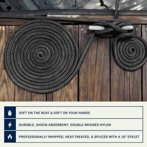 Rainier Supply Co. Boat Dock Lines & Rope - 30' x 3/4", 50' x 3/4', 50' x 5/8" Premium Nylon Dock Rope
