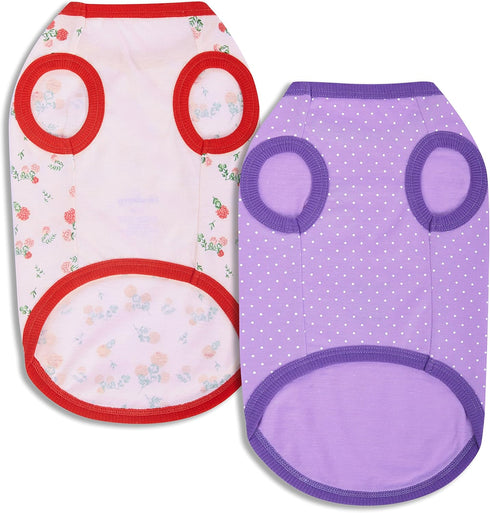 Blueberry Pet Soft & Comfy Spring Hope Floral Cotton Blend Dog T Shirts Tank Top, Pack of 2, Back Length 16", Clothes