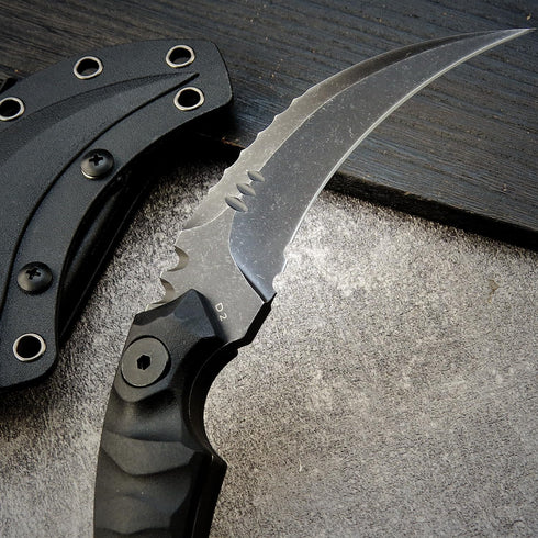 GTK691 Fixed Blade Knife - D2 Steel Blade with Nylon Fiberglass Handle & Kydex Sheath (Black)