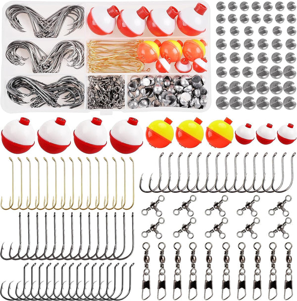 Fishing Hooks Bobbers Tackle Kit - 200pcs Basic Fishing Tackle Box Set for Kids Starter Beginners