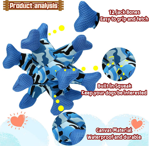 Dog Chew Squeaky Toys, Teeth Cleaning Tug of War, Stuffed Jack Bone Toy with Squeakers for Small Medium Large Dogs