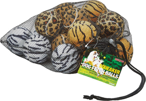 Unique Sports Dog Fetch Squeaker Balls, 18 Pack with Animal Prints