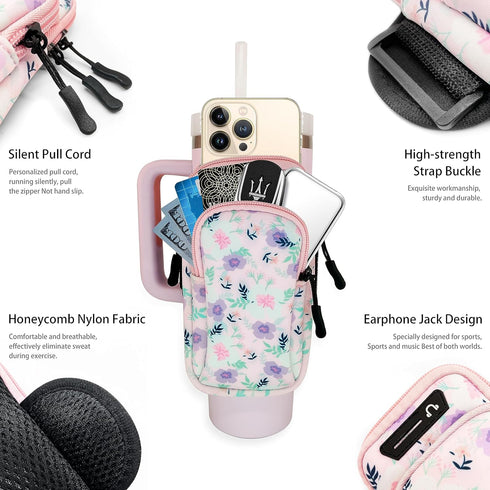 Water Bottle Pouch for Stanley Cup Quencher Adventure 40oz & Simple Modern 40oz Tumbler, Phone Holder for Running (Pink)
