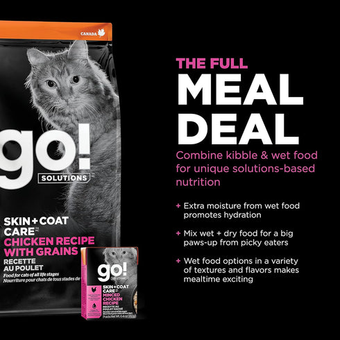 Go! Solutions Skin + Coat Care Dry Cat Food, Chicken Recipe with Grains, 8 lb, for All Life Stages