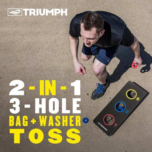 2-in-1 3-Hole Triumph Bag Toss & Washer Toss Combo Game Compact Dual-Play Boards with Built-in Scoring, Bean Bags