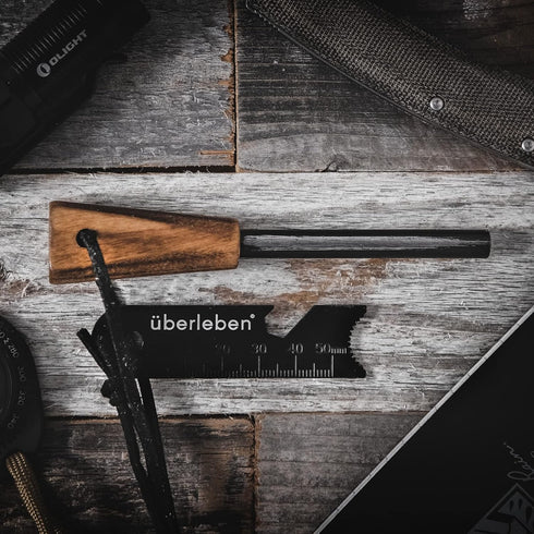 ueberleben Zuenden Fire Starter - Traditional Ferro Rod, Handcrafted Wood Handle - 5/16", 3/8", & 1/2" Thick Fire Steel - 12,000-20,000 Strikes - Survival Igniter with Neck Lanyard & Multi-Tool Striker