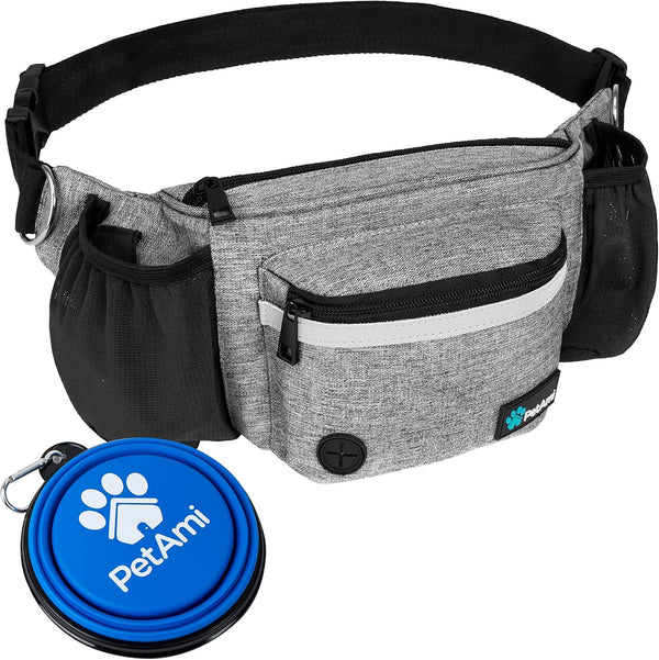 PetAmi Dog Fanny Pack, Treat Pouch for Dog Walking, Training, Built-in Poop Bag Dispenser, Water Bottle Holder