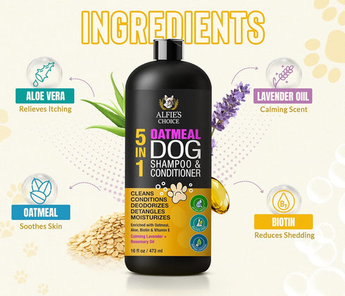 16 oz 5-in-1 ALFIE'S CHOICE Oatmeal Dog Shampoo and Conditioner for Itchy Skin Relief | fl | Puppy Shampoo
