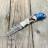 WINTERFELL Damascus Pocket Knife For Men - 6.5" Handmade Folding Knife with Leather Sheath for Hunting and Camping