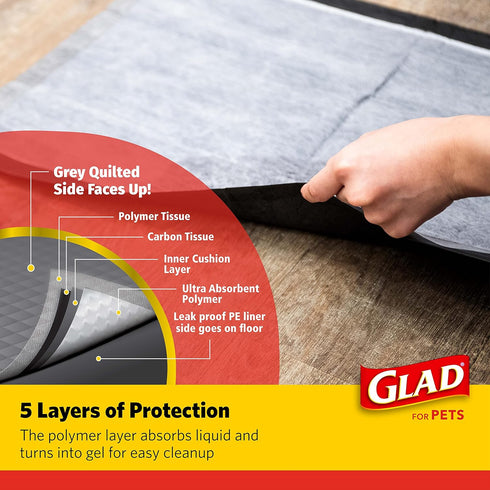Glad for Pets Activated Carbon Dog Training Pads, 23" x 23", 150 Count, Absorbent Black Disposable Indoor Pee Pads