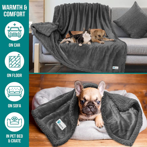 PetAmi Waterproof Dog Blanket for Small Medium Dog, Pet Puppy Blanket Couch Cover Protection, Sherpa Fleece Cat Blanket Couch Sofa Bed Furniture Protector Reversible Soft Washable 29x40 Grey Grey