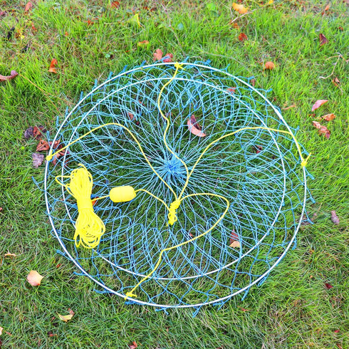 PIQUATOOL 2 Sets Crab Ring Trap Kit Fishing Hoop Net,Foldable Lobster Crab Pots for Crabbing with Measuring Tool
