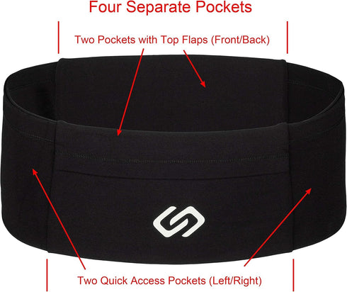 Sporteer VersaMod Running Belt - Workout Waist Pack for Smartphones and Personal Items, Small, Black