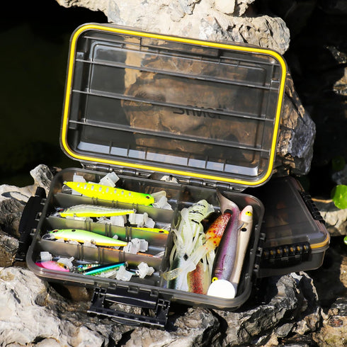 RUNCL Fishing Tackle Box, Waterproof 3600 3700 Tray with Adjustable Dividers for Freshwater