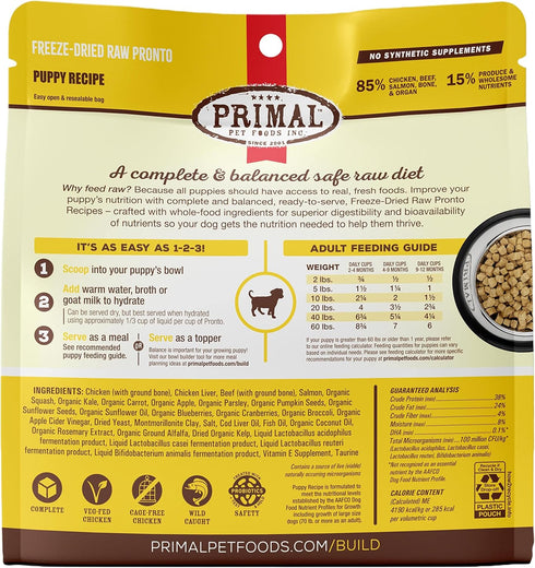 Primal Puppy Freeze Dried Dog Food, Complete & Balanced Meal, Grain Free, High Protein Raw Dog Food (7 oz)