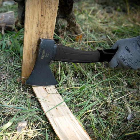 KSEIBI Wood Axe - 14 Inch Small Outdoor Camp Hatchet for Splitting Wood, Forged Steel Blade
